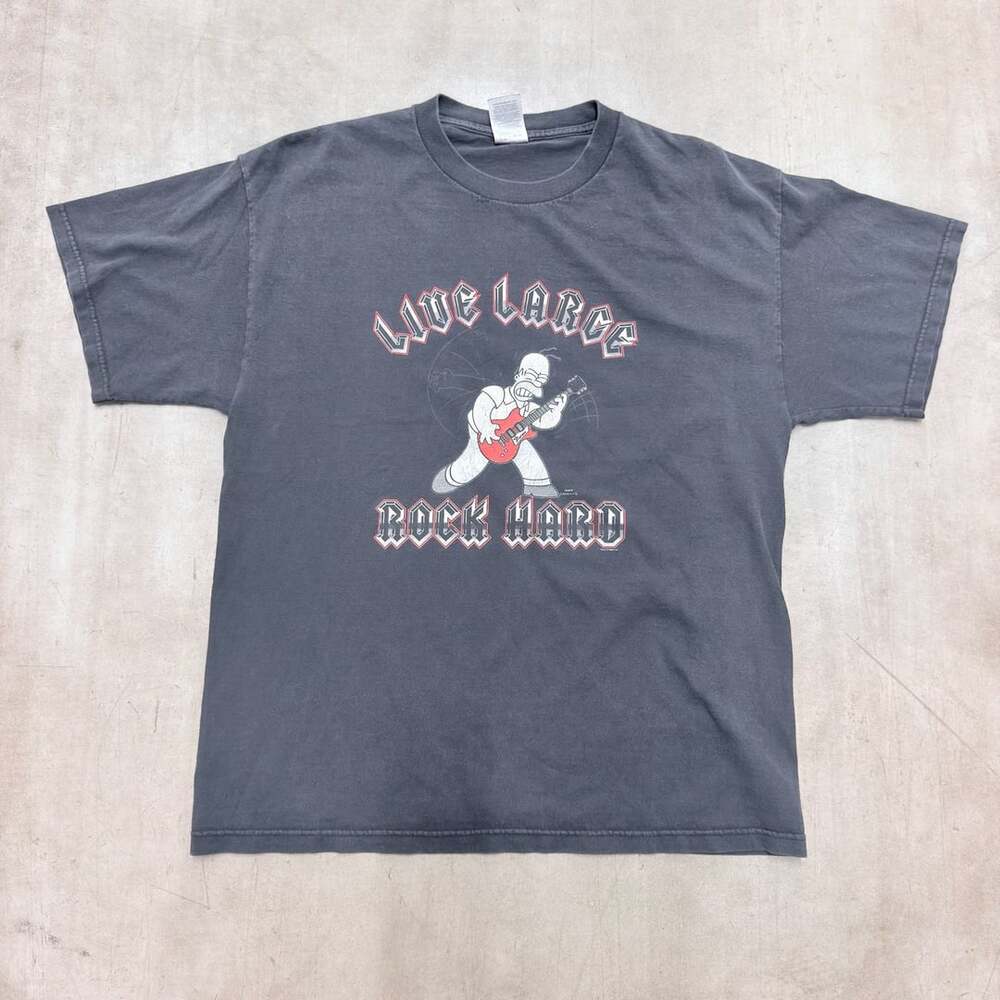 The Simpsons Homer Simpson Live Large Rock Hard T-Shirt Size Large Black